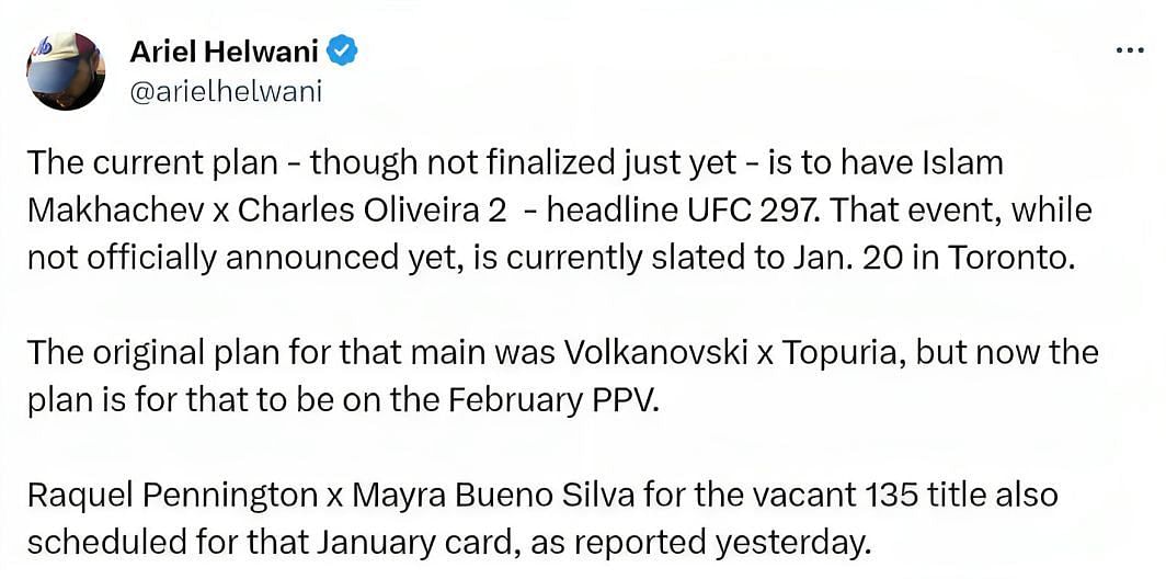 Helwani's tweet